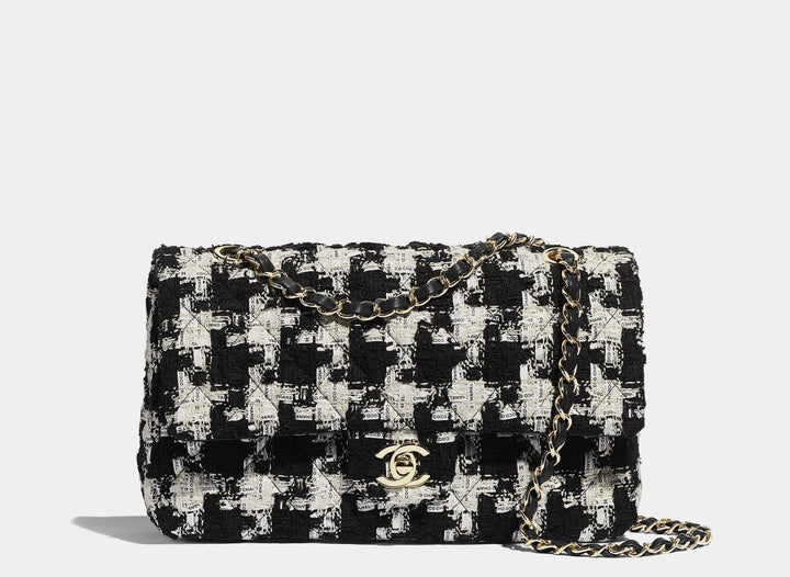 Chanel Ecru Medium Houndstooth Tweed Flap Bag