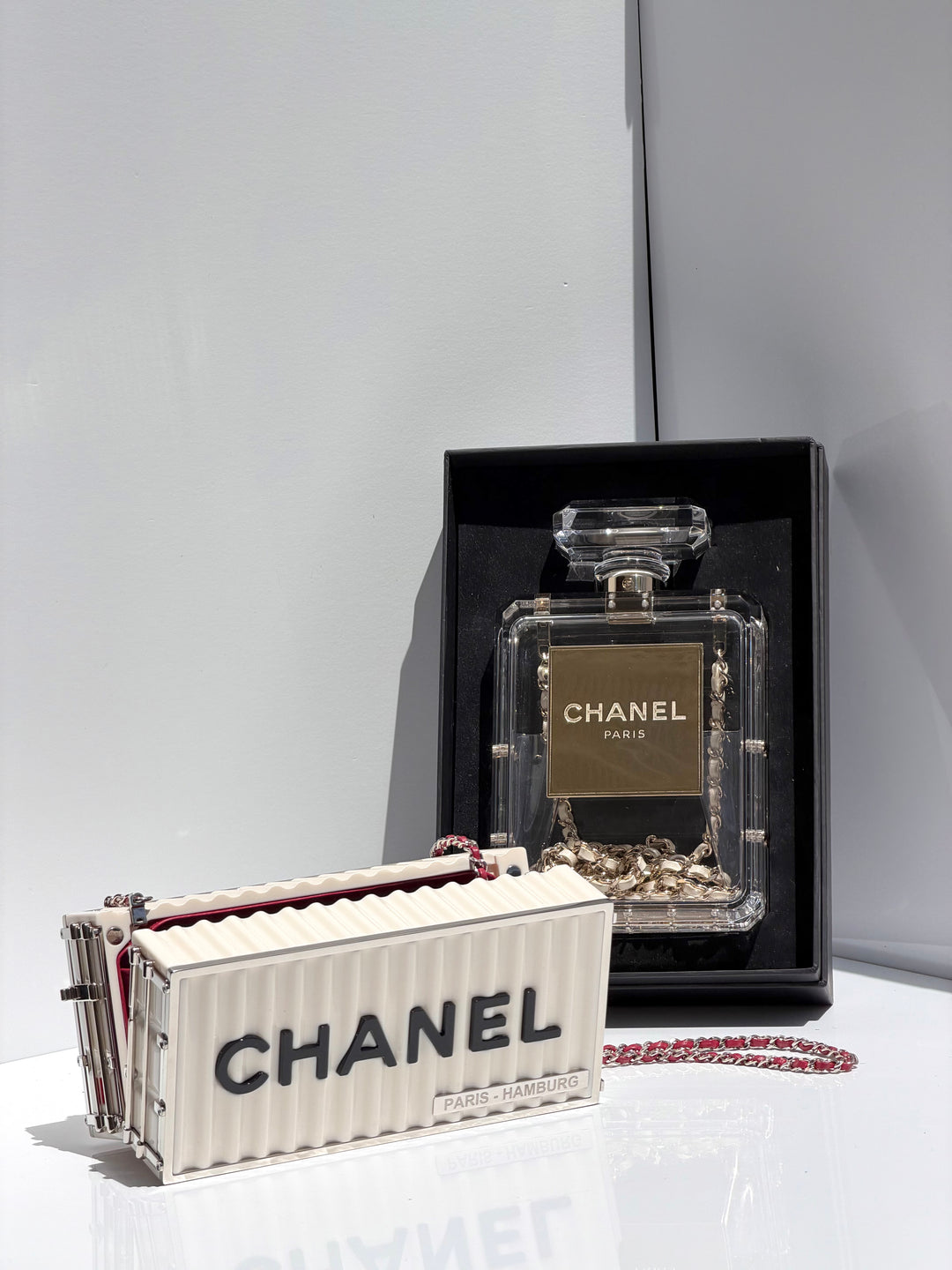 Chanel Shipping Container Bag Lucite White Silver Hardware 2018