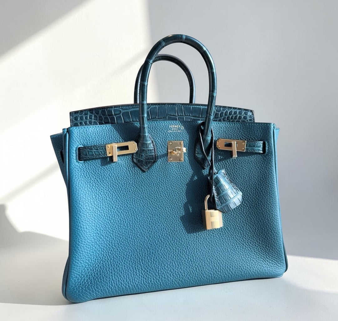 Hermès Birkin 25 Touch Vert Bosphore / Vert Rousseau Togo Leather and Matte Crocodile Gold Hardware 2021