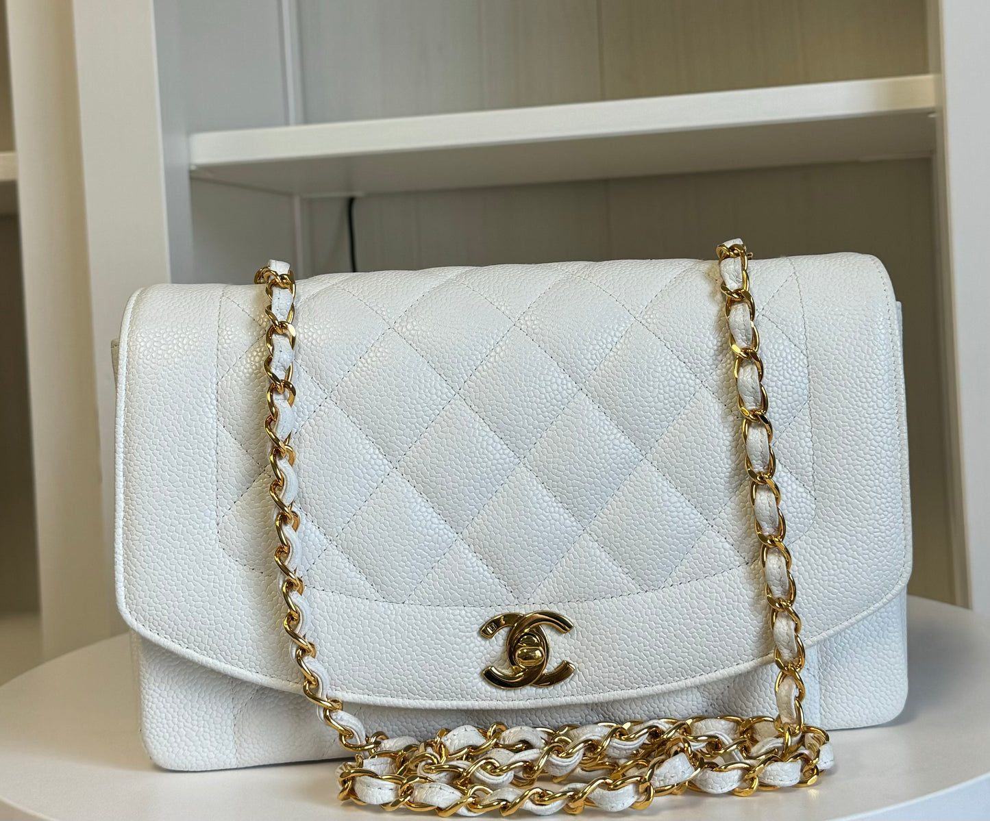 Chanel Snow White 24K Medium Caviar Diana Flap Bag