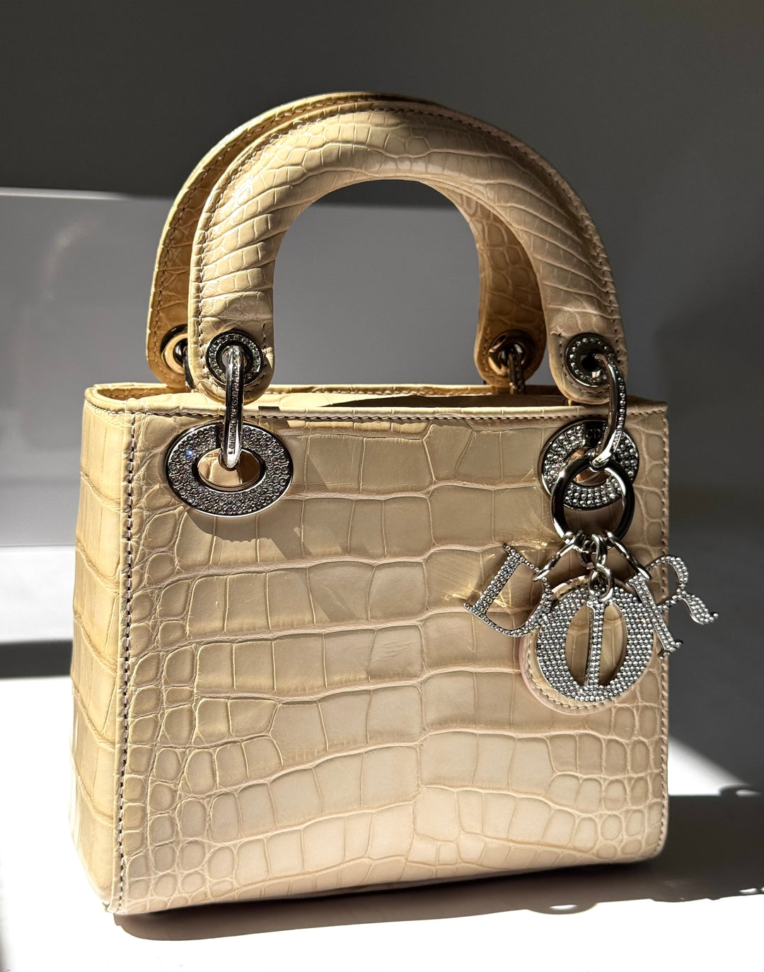 Lady Dior Ivory Crocodile Mini Top Handle