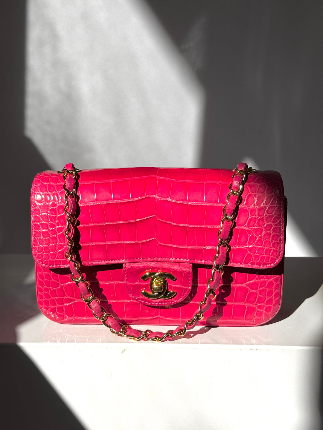 Chanel Pink Crocodile Mini Rectangular Flap Bag