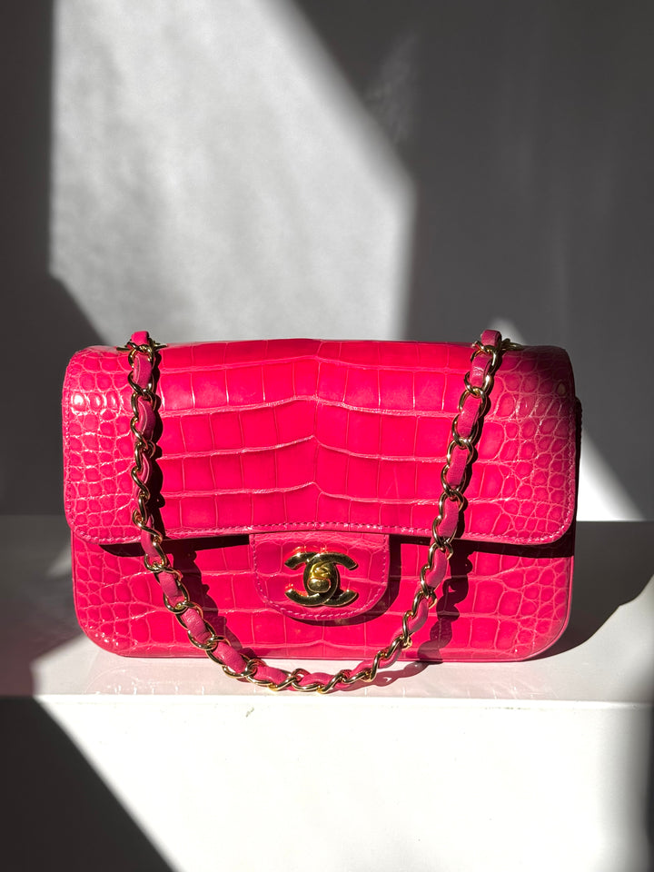 Chanel Pink Crocodile Mini Rectangular Flap Bag
