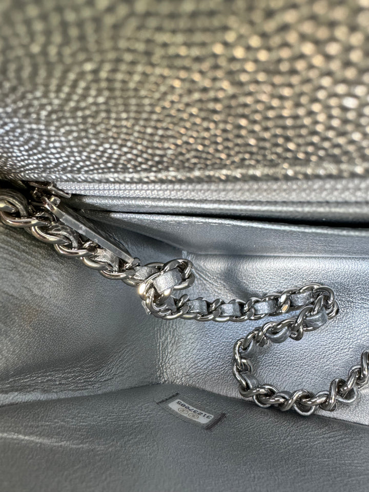 Chanel 21S Mini Metallic Silver Caviar Top Handle