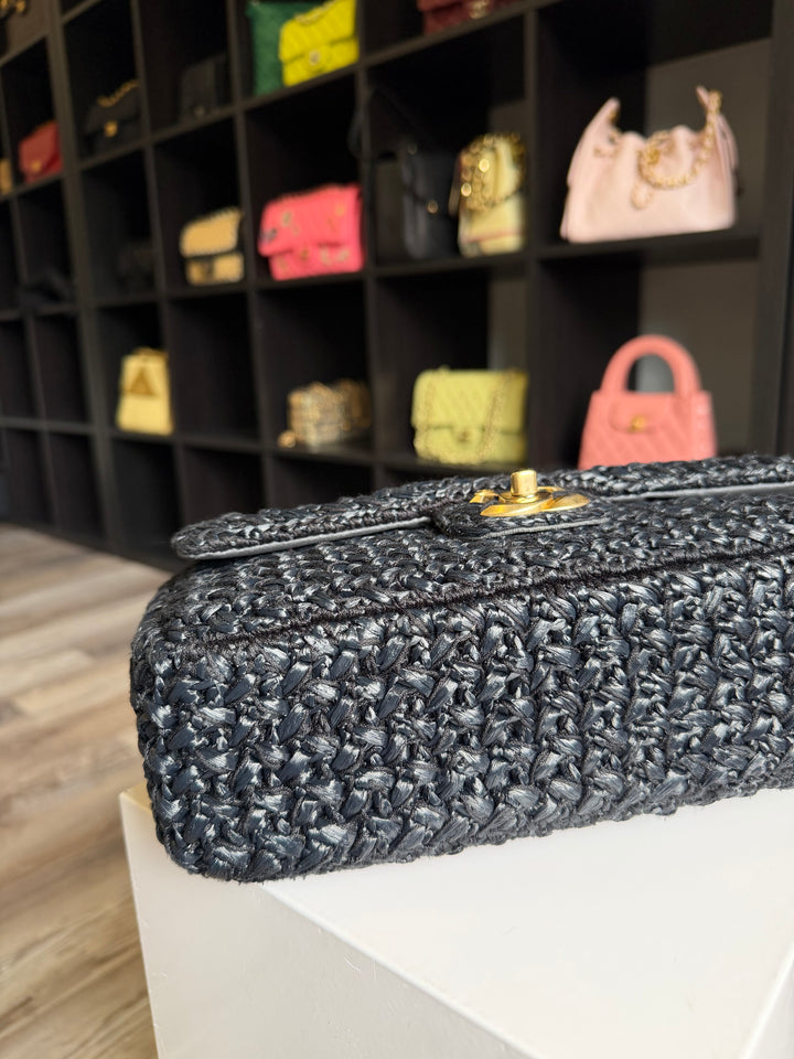 Chanel 18C Black Ancient Greece Raffia Crochet Flap Bag