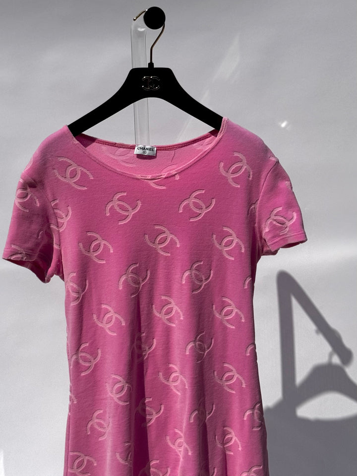Chanel Spring 1996 Pink Velour CC Dress