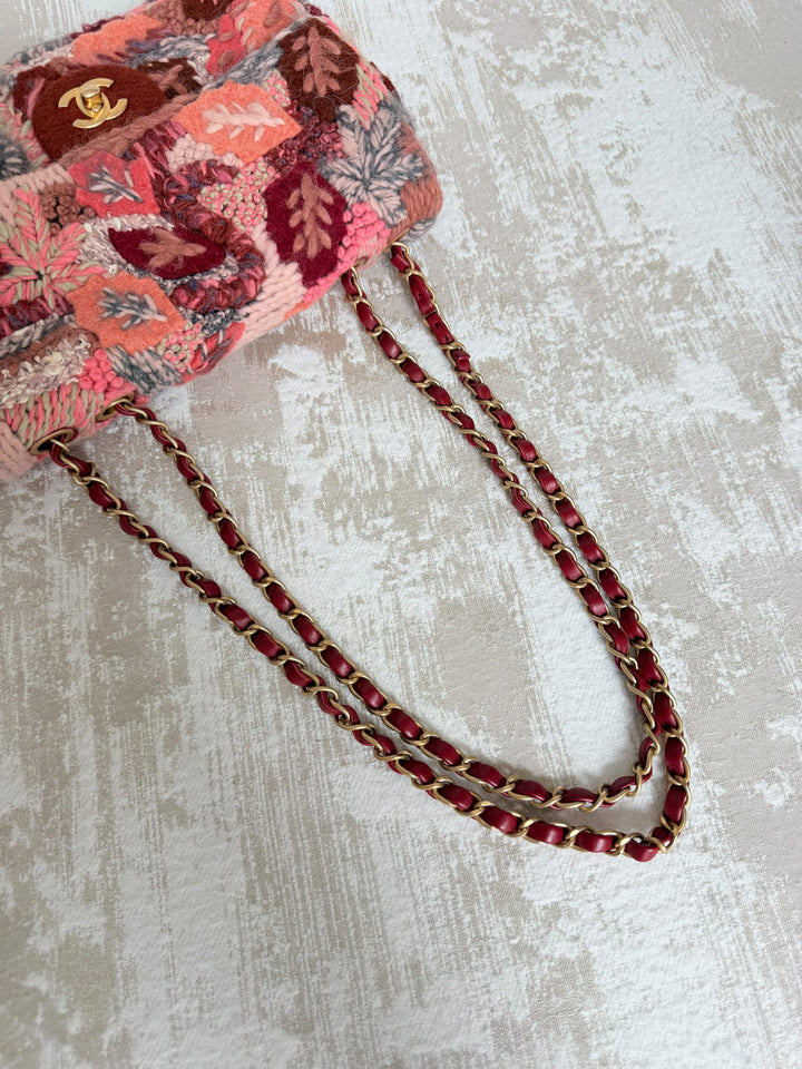 Chanel Embroidered Wool Medium Flap Bag Red Multicolor Gold Hardware 2018