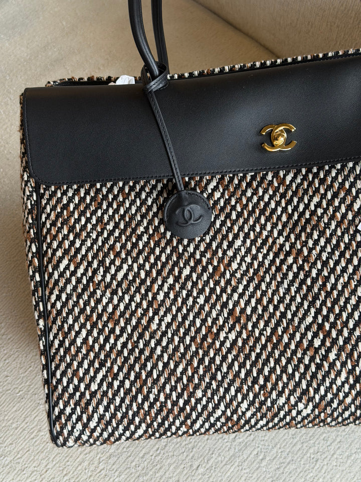 Chanel XXL Shopping Tote Black Calfskin and Multi Tweed Gold Hardware 2026