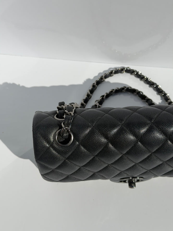 Chanel 18C Black Iridescent Small Caviar Double Flap Bag