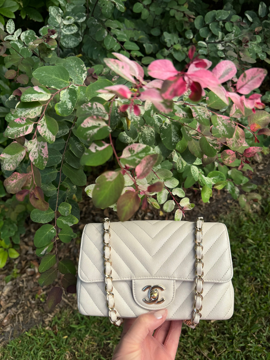 Chanel Cream Chevron Caviar Mini Flap Bag