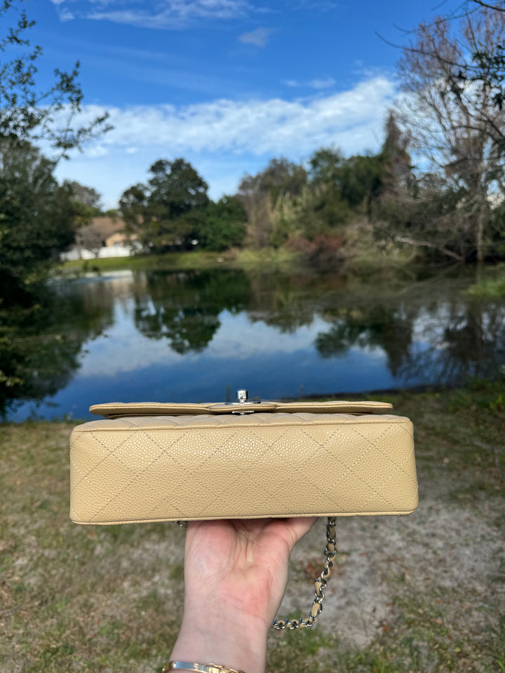 Chanel 2003 Beige Medium Caviar Classic Flap