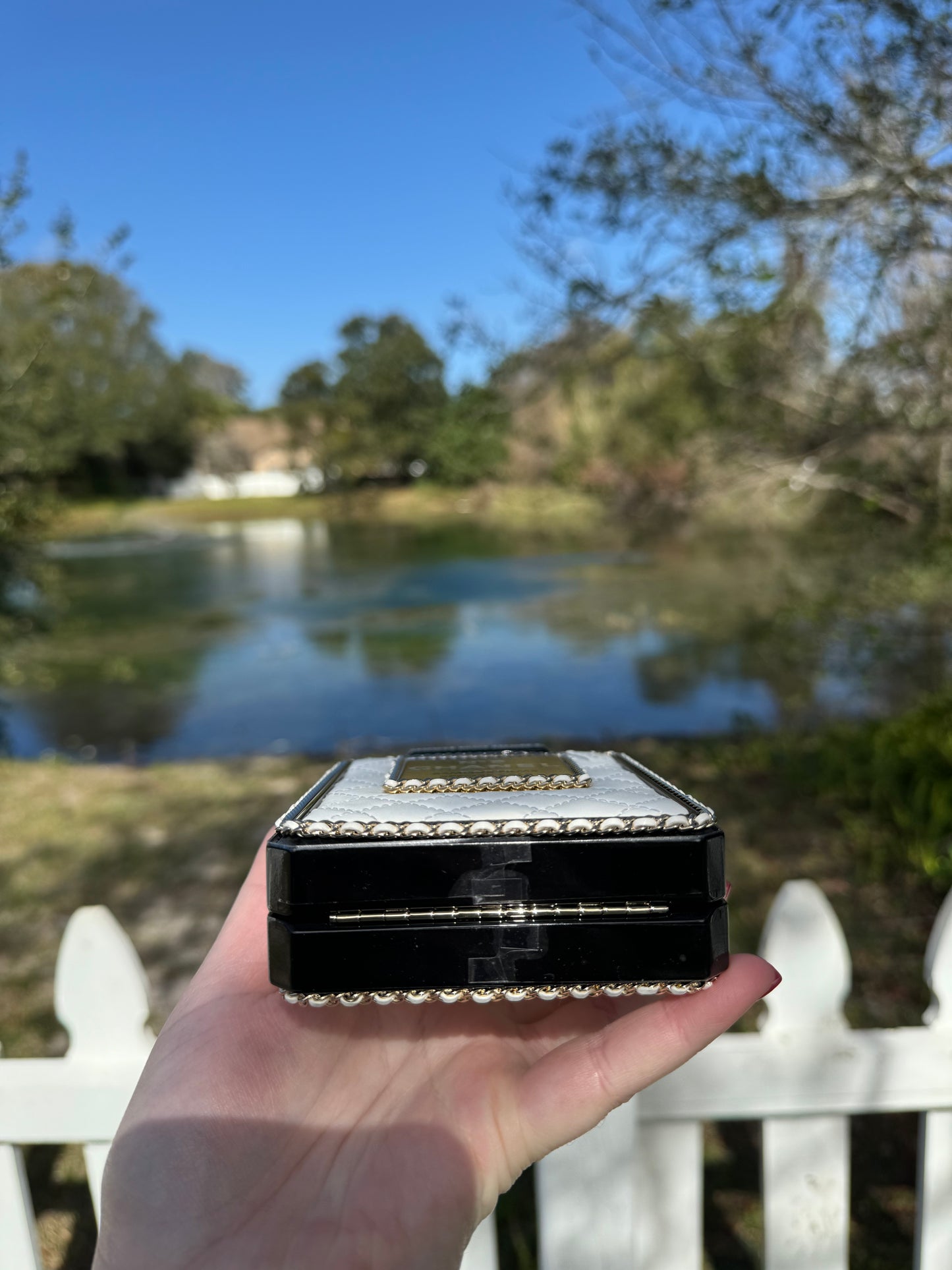 Chanel Black Quilted Leather and White Perspex Perfume Bottle Minaudiere