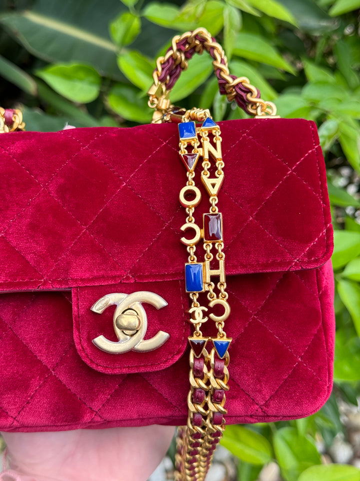 Chanel Red Mini Velvet Enamel Flap Bag