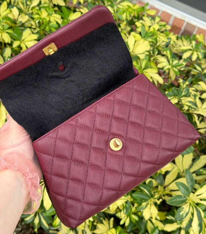 Chanel Small Burgundy Caviar Coco + Lizard Top Handle