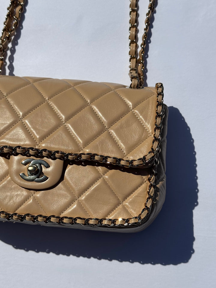 Chanel Beige Crumpled Calfskin Medium Chain All Over Flap Bag
