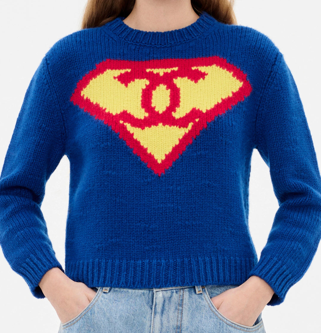 Chanel Métiers d’Art Cashmere Double CC Pullover Sweater Blue, Yellow & Red 2026