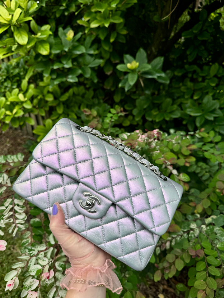 Chanel 21K Small Calfskin Pearl Iridescent Double Flap