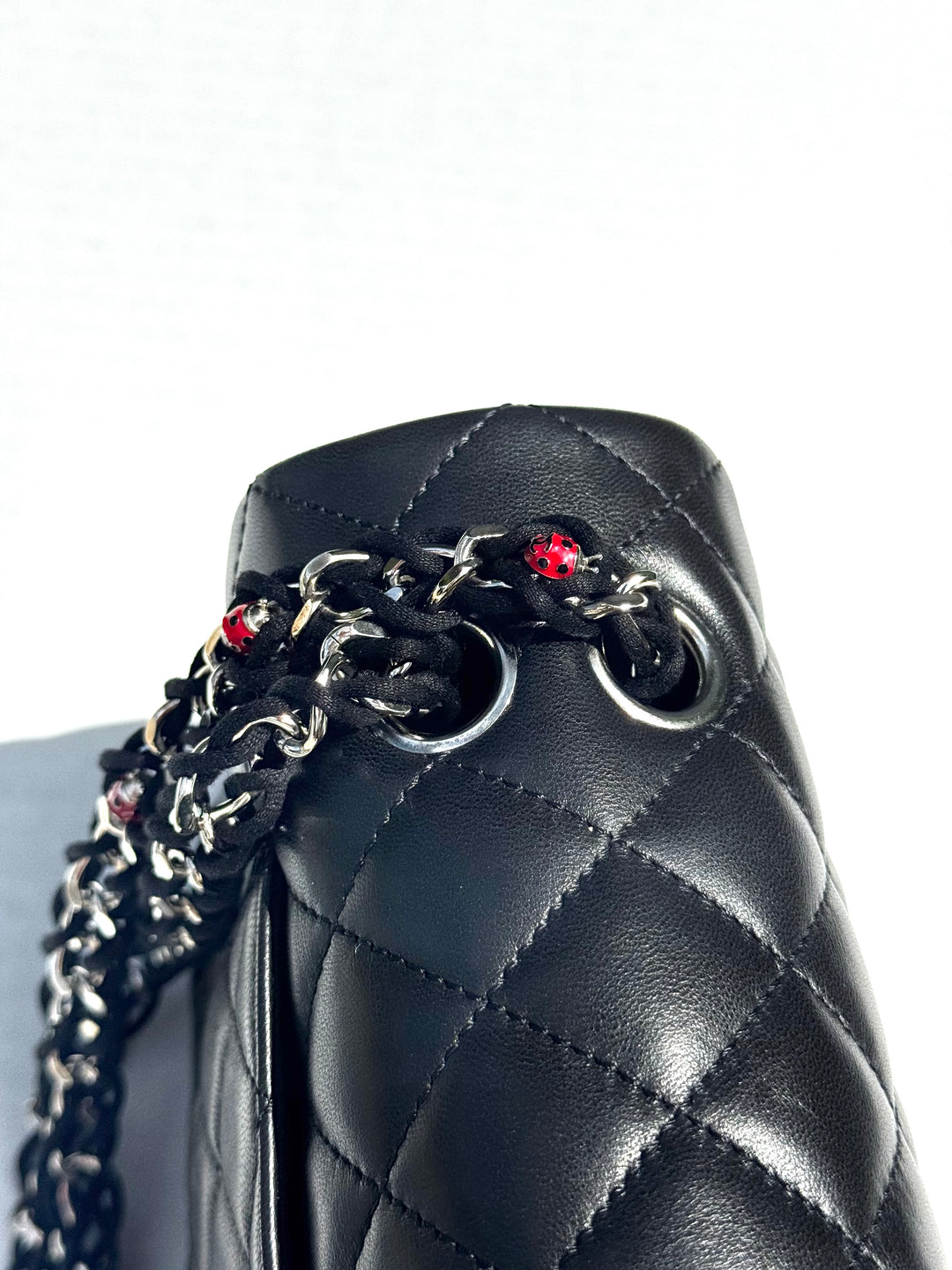Chanel 2011 Black Ladybug Medium Lambskin Flap Bag