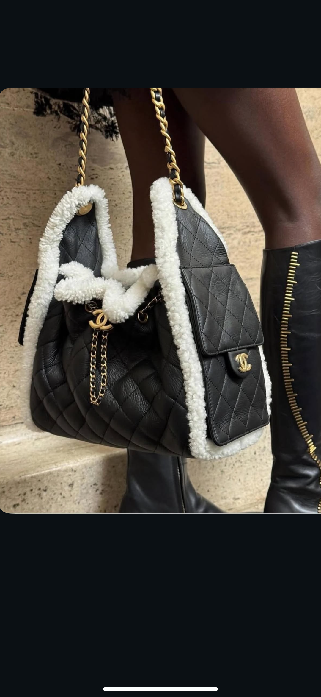 Chanel 25 Crumpled Shearling Sheepskin Small Hobo Bag