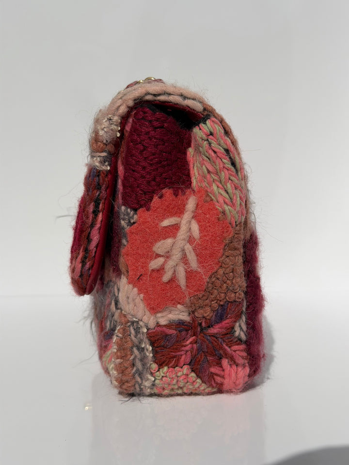 Chanel Embroidered Wool Medium Flap Bag Red Multicolor Gold Hardware 2018