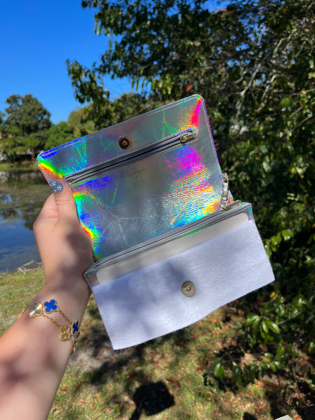 Chanel 21S Silver Hologram Iridescent WOC