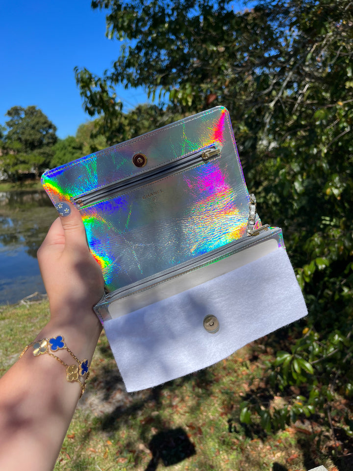 Chanel 21S Silver Hologram Iridescent WOC