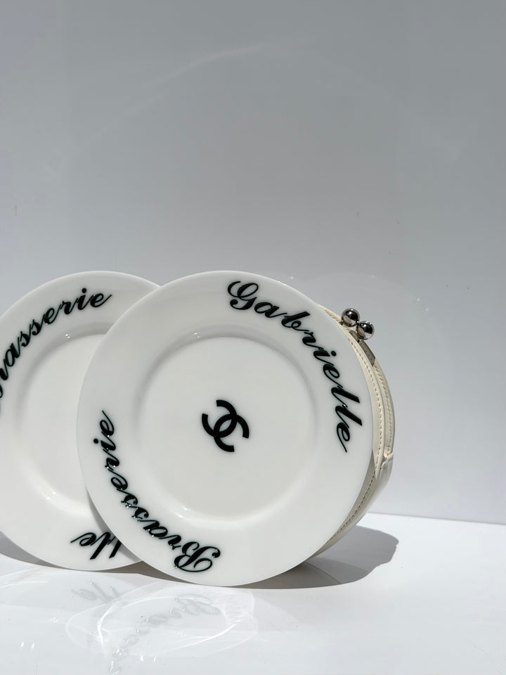 Chanel White Plexiglass Brasserie Gabrielle Plate Minaudière Silver Hardware 2015