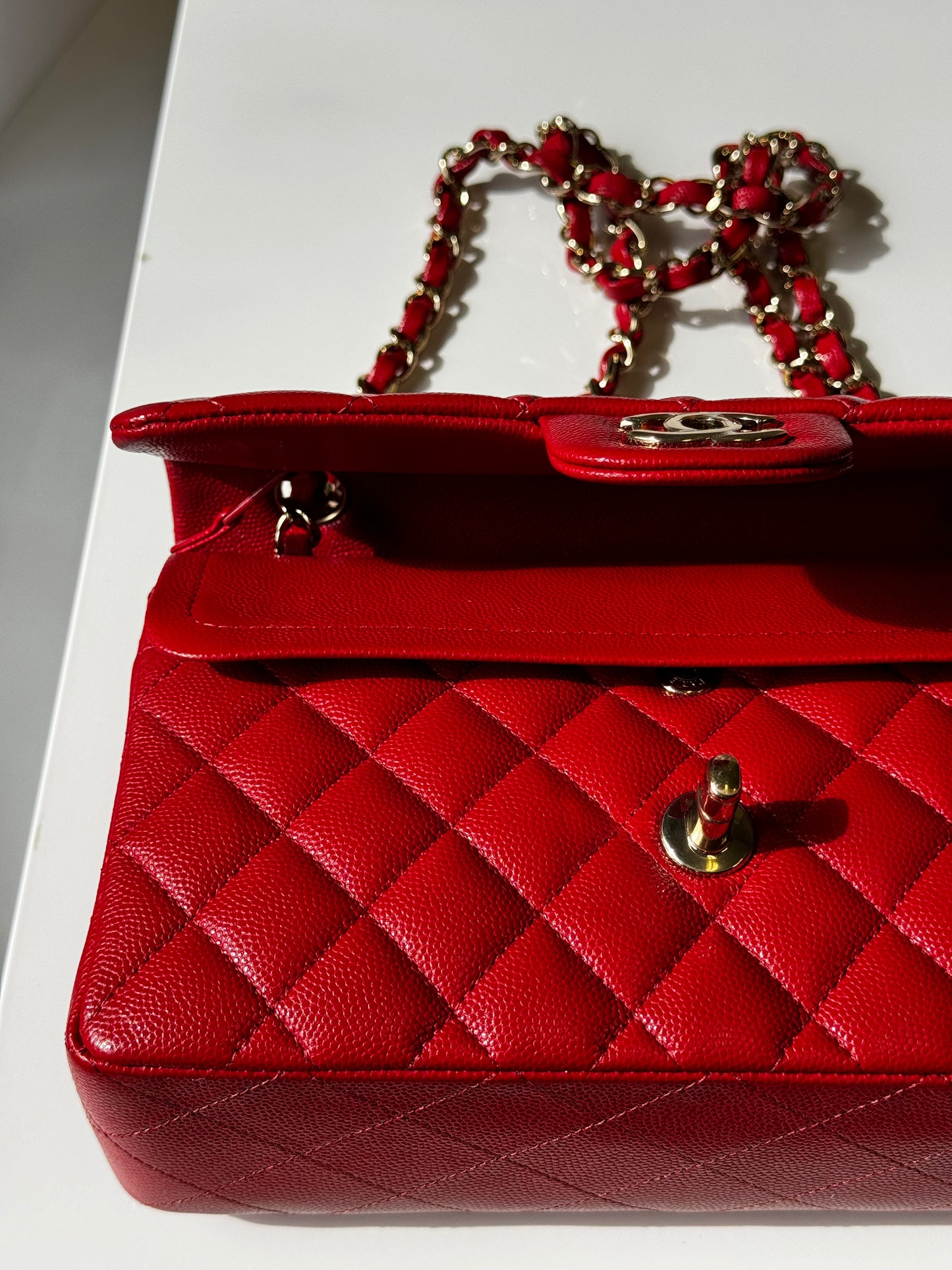 Chanel 19b Small Red Caviar Double Flap Bag