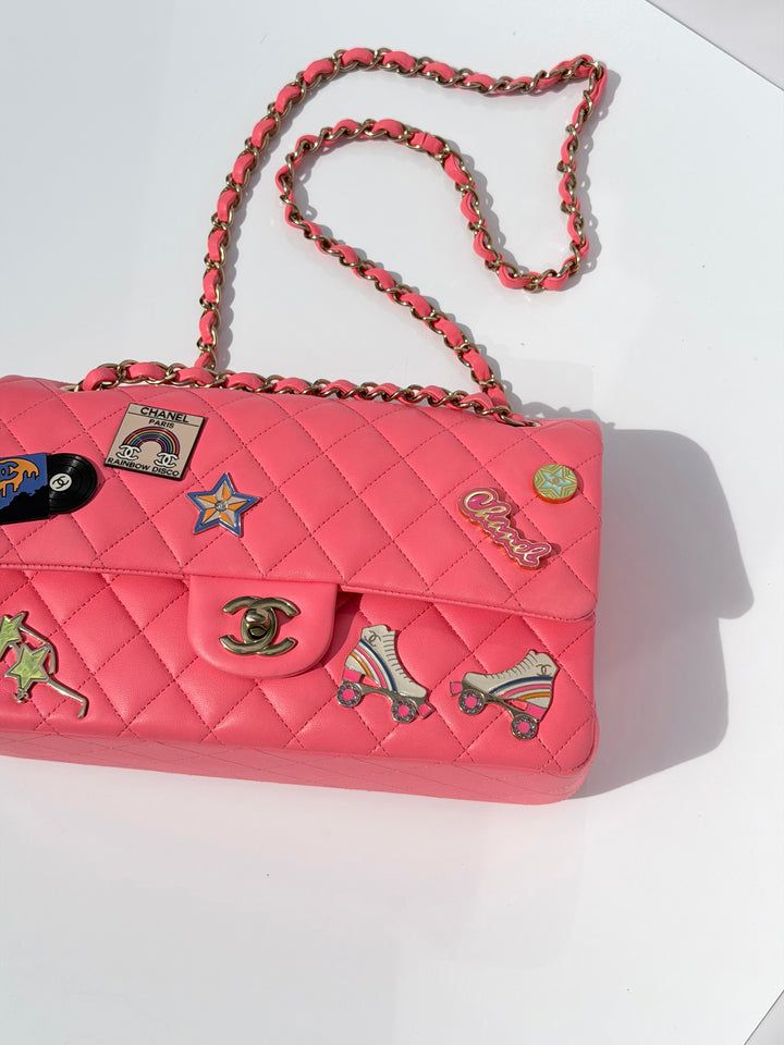 Chanel Medium Hollywood Charms Classic Flap Bag Pink Lambskin Light Gold Hardware 2024