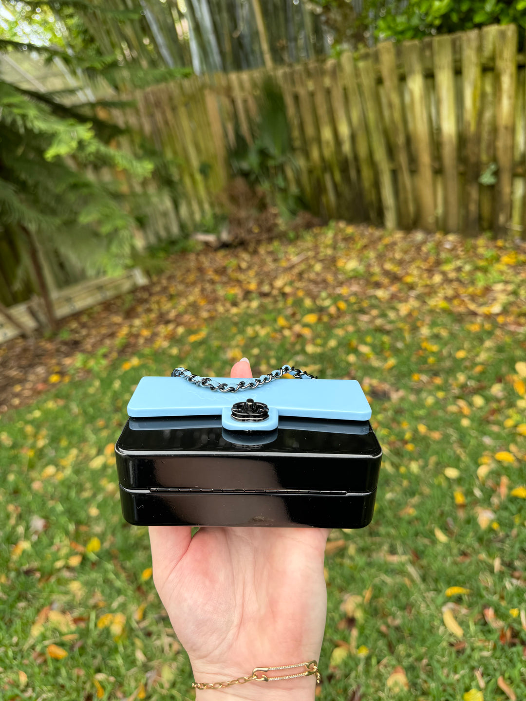 Chanel Blue Black Mini Evening Plexi Bag