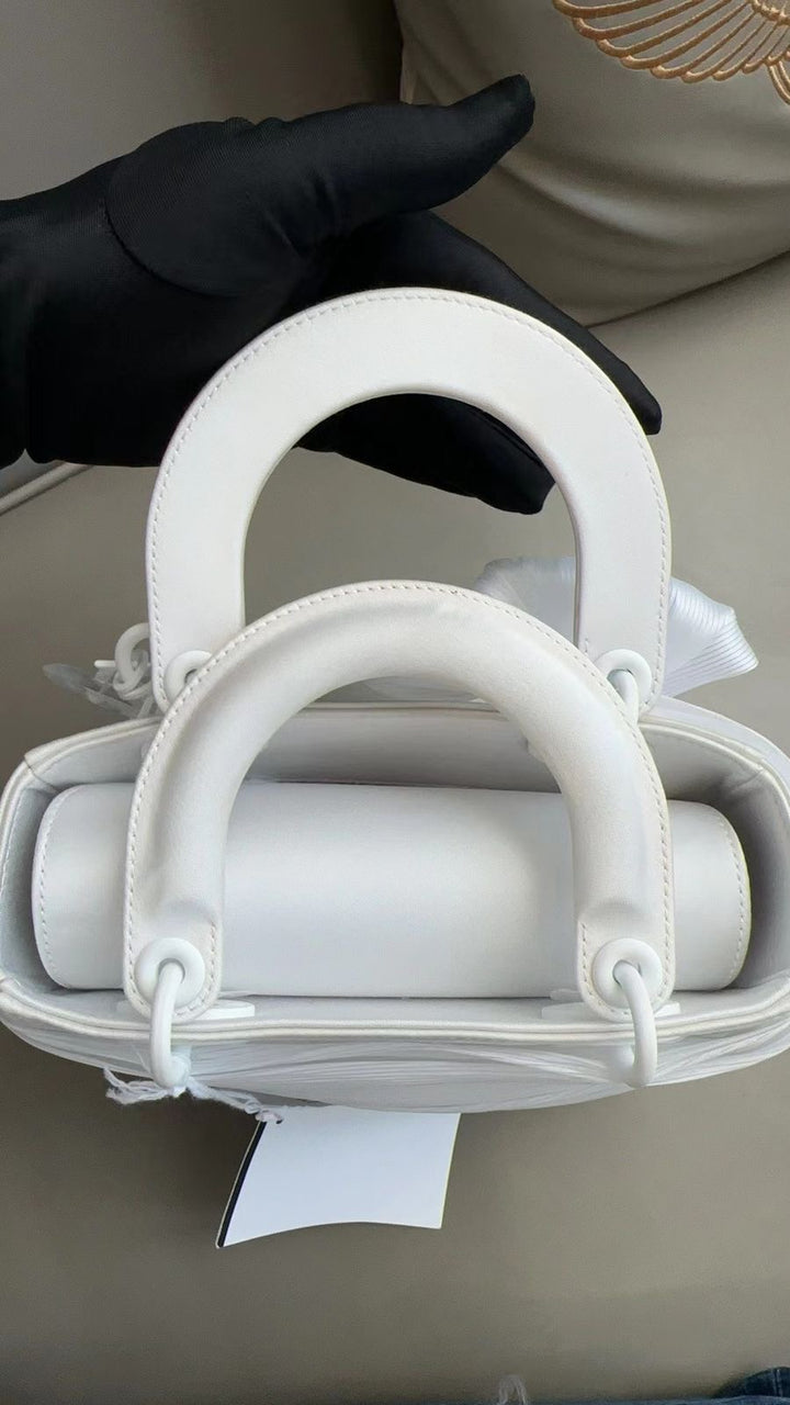2023 Lady Dior Small White LED Twill Embellished Bag