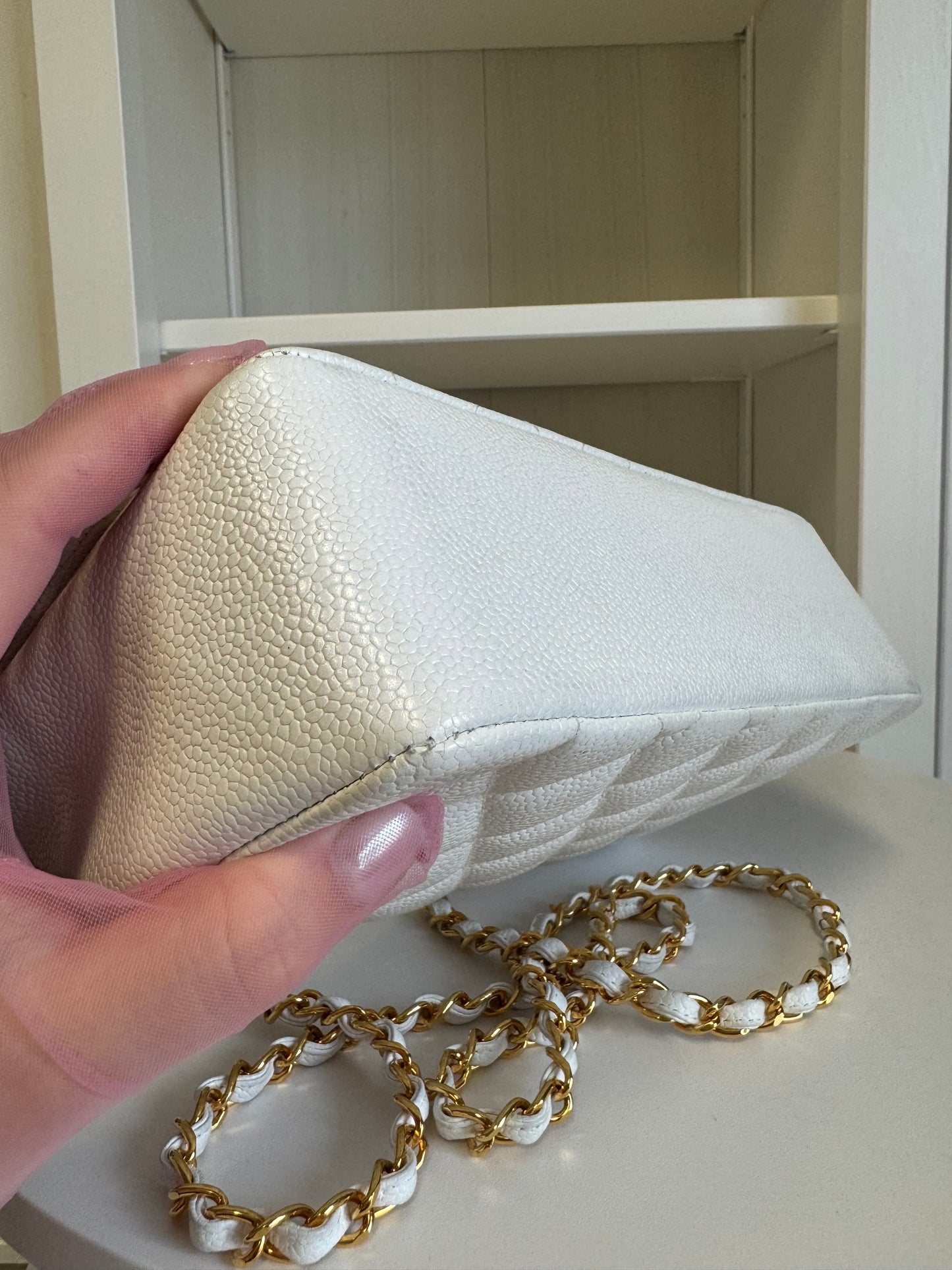 Chanel Snow White 24K Medium Caviar Diana Flap Bag