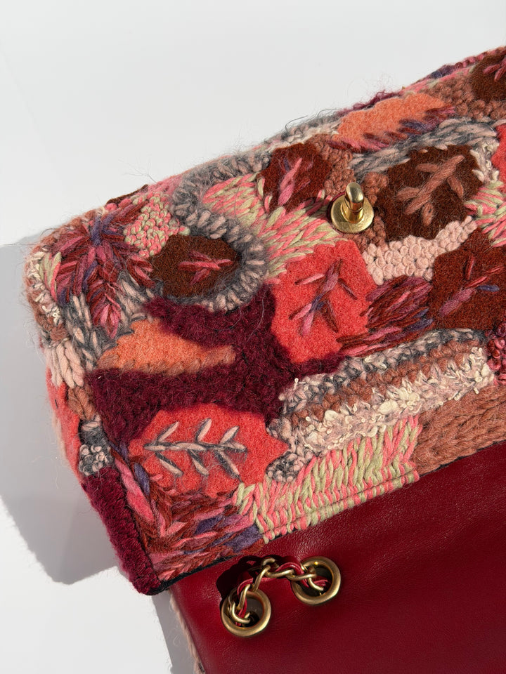 Chanel Embroidered Wool Medium Flap Bag Red Multicolor Gold Hardware 2018