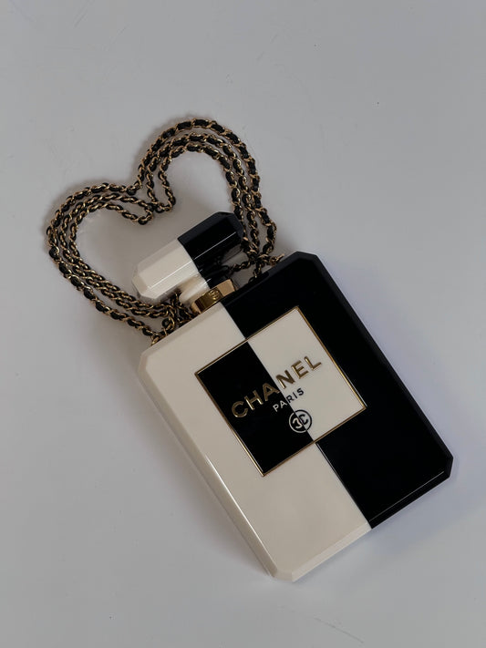 Chanel Black & White Acrylic Plexiglass Perfume Bottle Minaudière