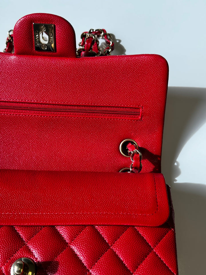 Chanel 19b Small Red Caviar Double Flap Bag