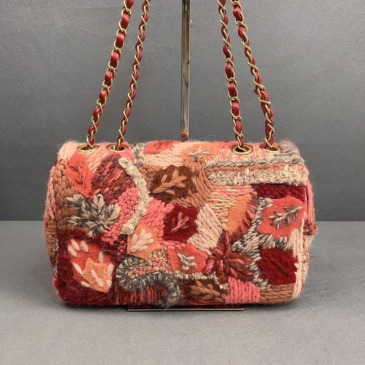 Chanel Embroidered Wool Medium Flap Bag Red Multicolor Gold Hardware 2018