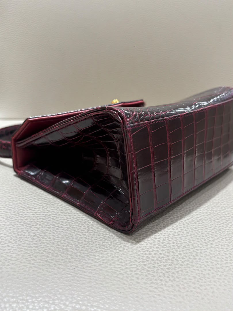 Chanel Mini Kelly Top Handle Bag Bordeaux Alligator 24K Gold-Plated Hardware 1997
