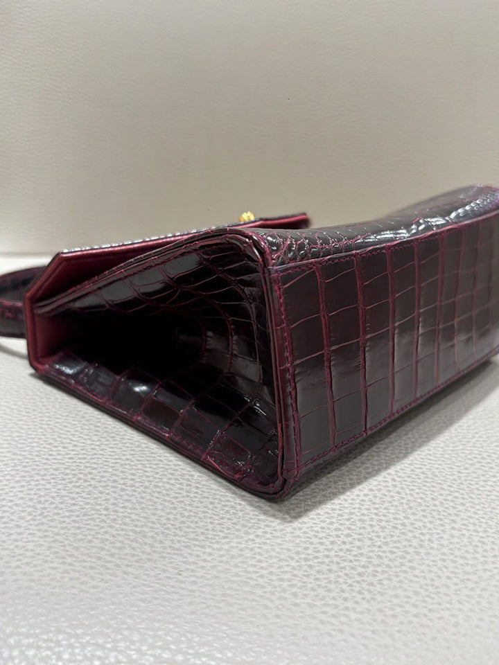Chanel Mini Kelly Top Handle Bag Bordeaux Alligator 24K Gold-Plated Hardware 1997