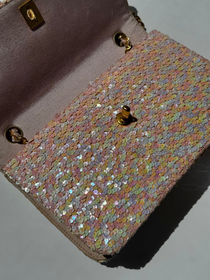 Chanel 1992 Medium Pink Sequin Flap Bag