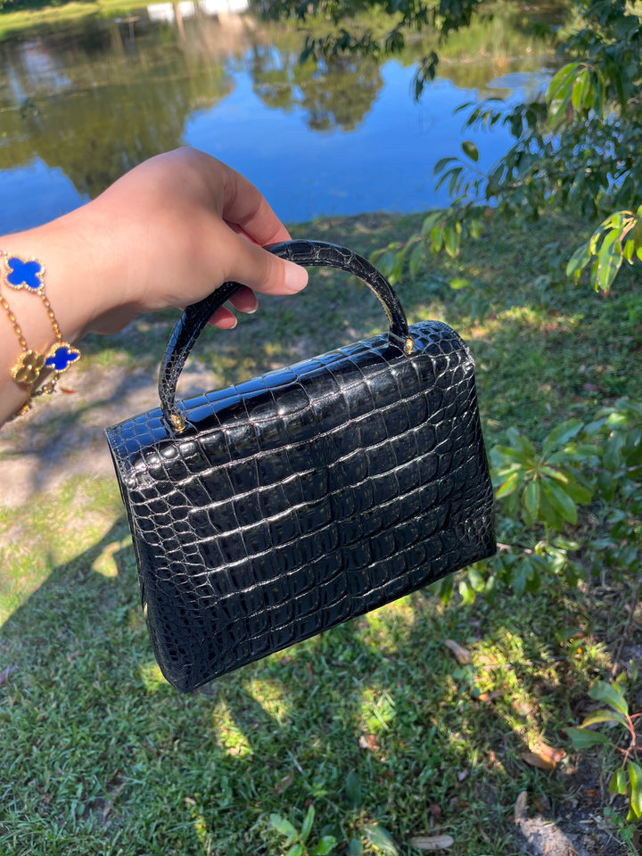 Chanel Vintage Small Crocodile Top Handle Flap Bag