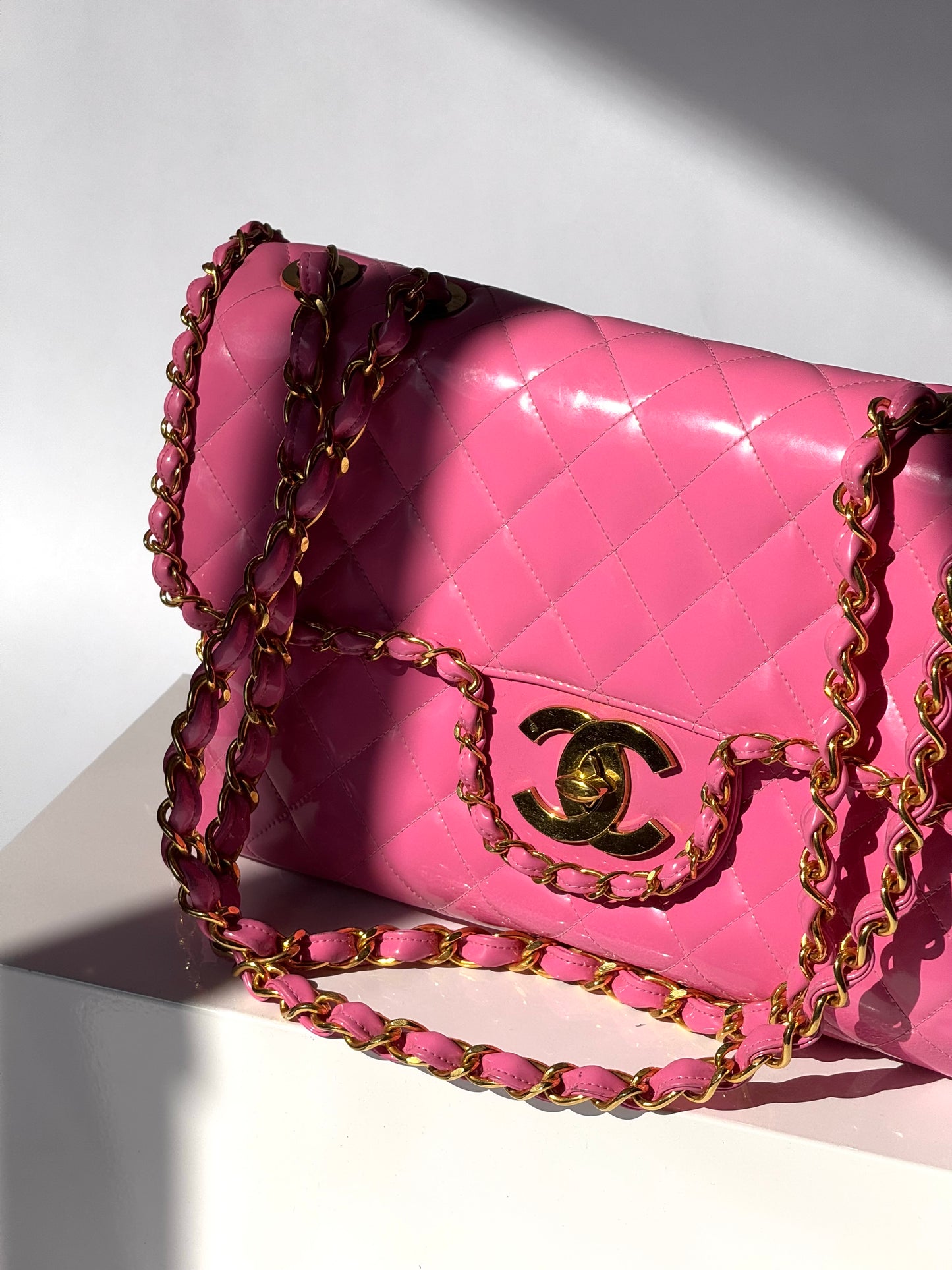 Chanel 1995 Jumbo Barbie Pink Chain Around Flap Bag