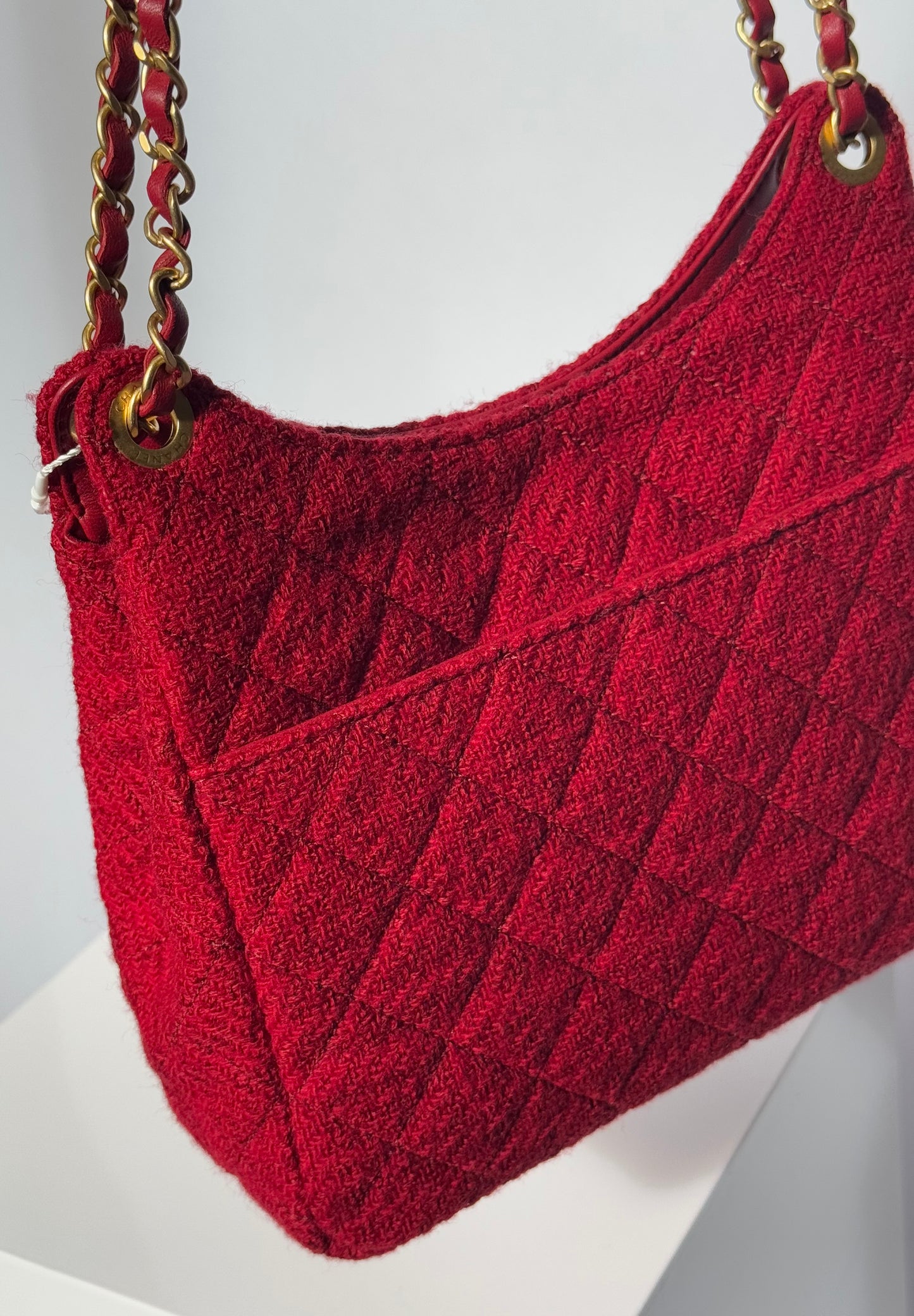 Chanel Small Red Wool Tweed Hobo