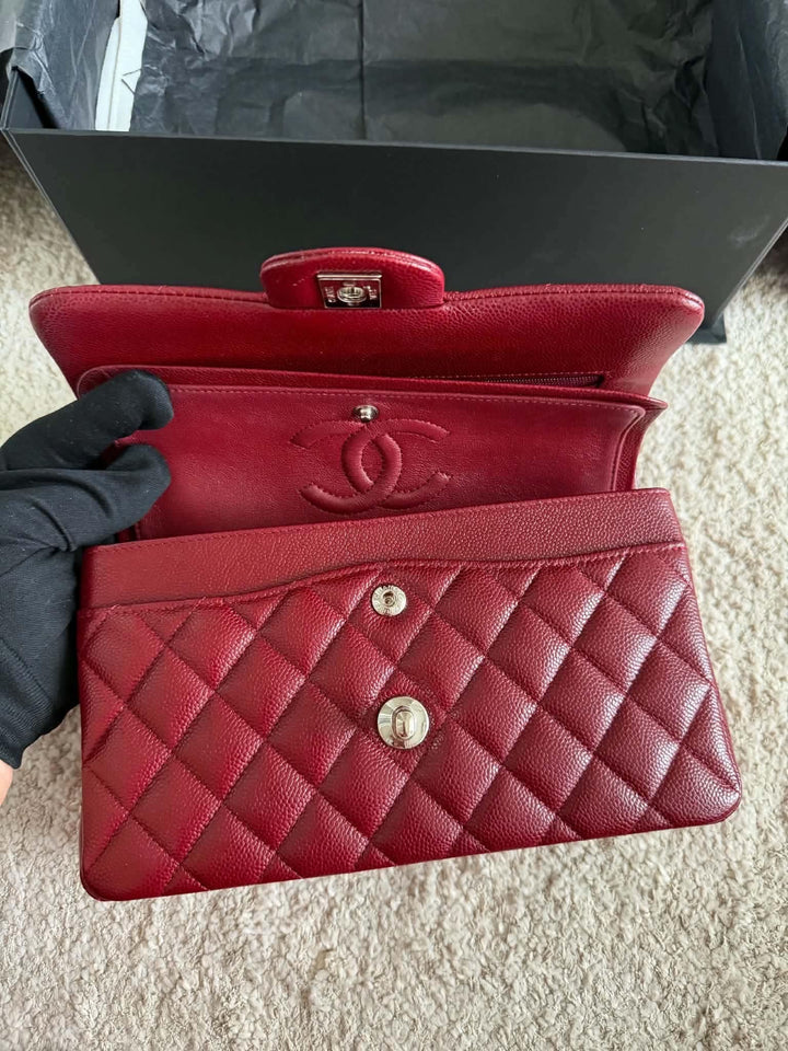 Chanel Small Classic Double Flap Caviar Wine Red Silver Hardware 2020