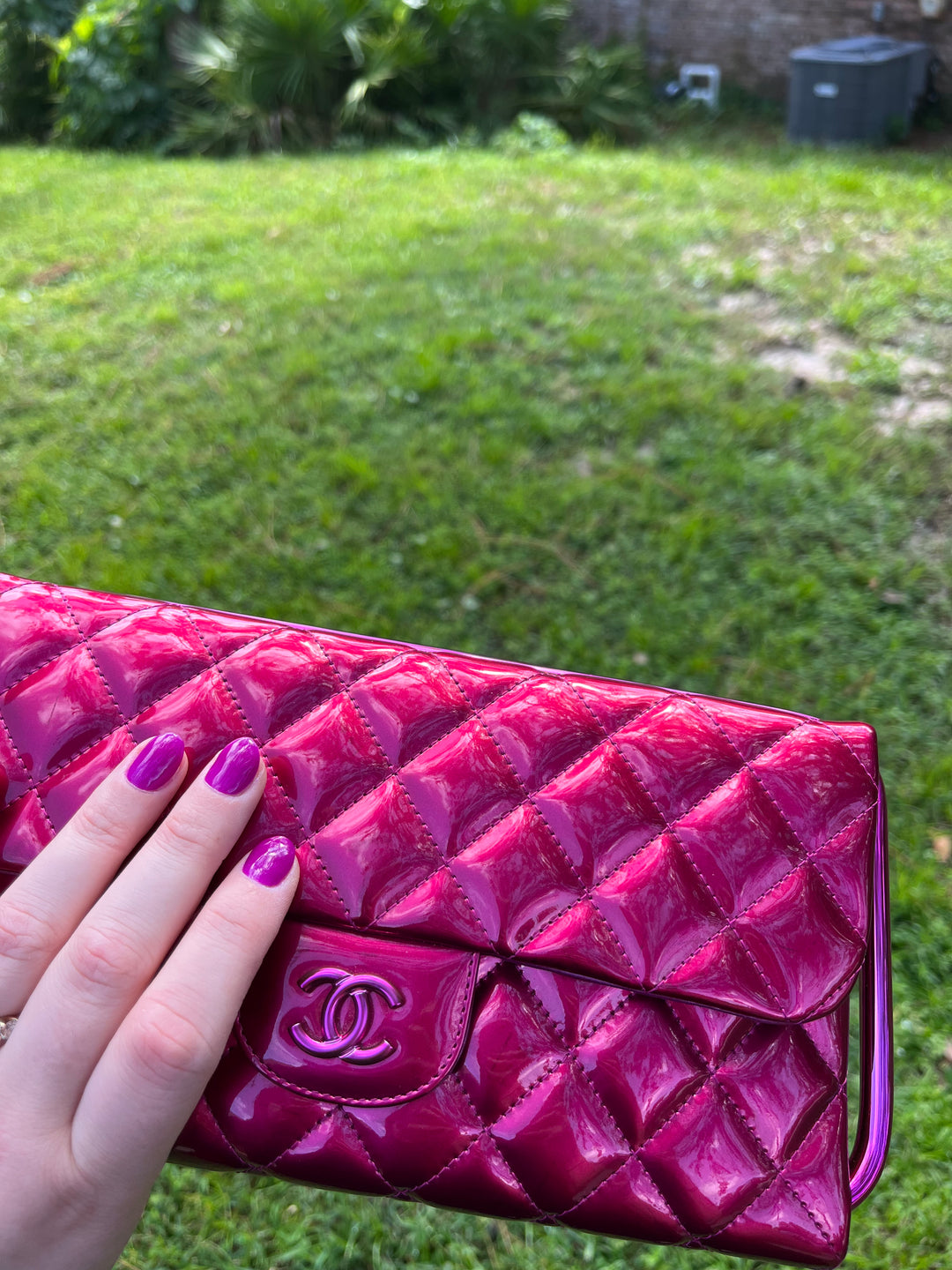 Chanel Classic Flap Patent Metallic Frame Clutch