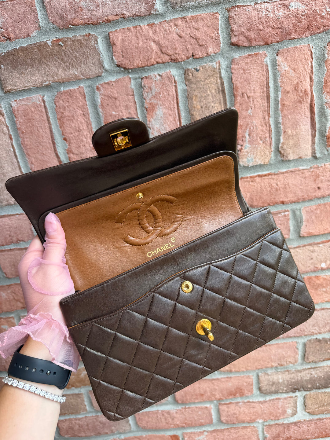 Chanel Medium Classic Flap Bag Lambskin Brown 24K Plated Gold Hardware 1994