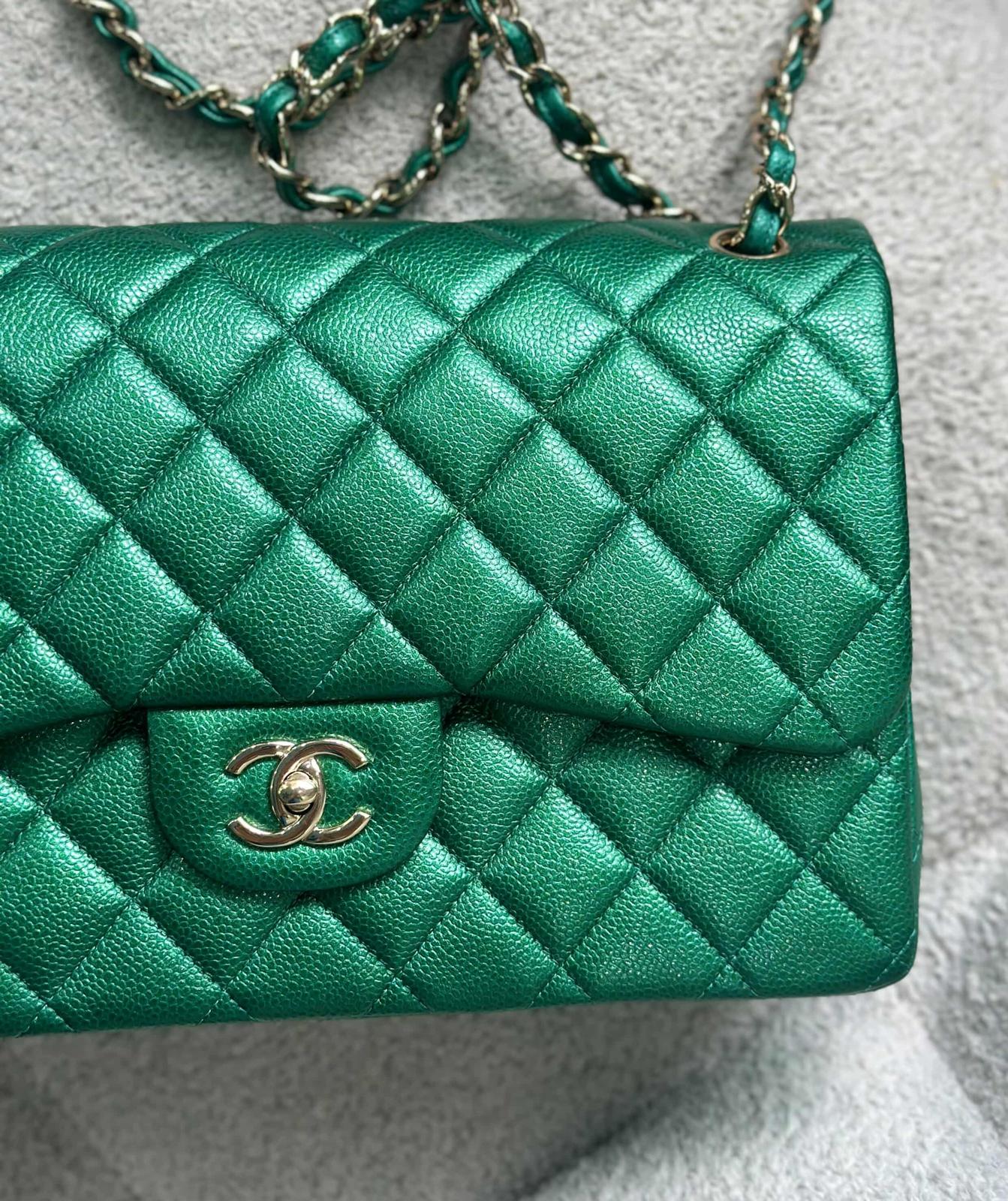 Chanel 18S Emerald Green Caviar Jumbo Flap Bag