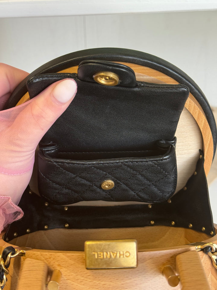 Chanel 2022 Round Beech Wood Vanity Case