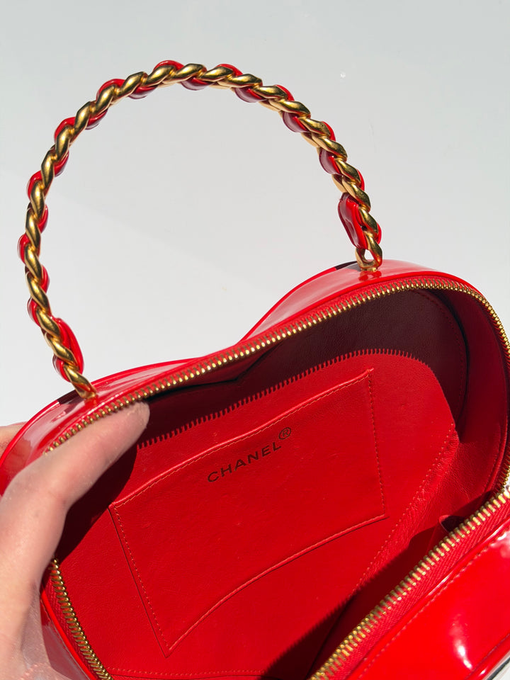 Chanel Barbie Red Heart Vanity Bag 24K Gold-Plated Hardware 1995