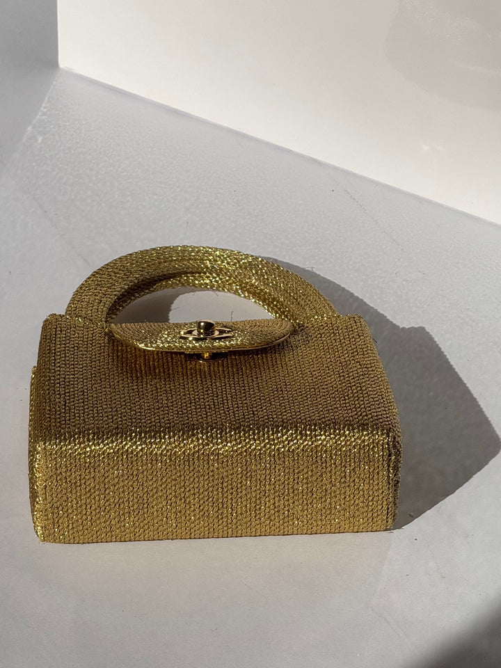 Chanel RARE 1998 Gold Silk Woven Mini Kelly