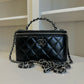 Chanel Shiny Calfskin Quilted Small Crystal Top Handle Vanity W Chain